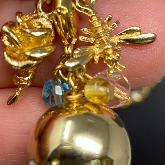 VINTAGE Kirks Folly Golden Star Angel BEAR faux pearl Necklace chime BALL w/box - Picture 8 of 16
